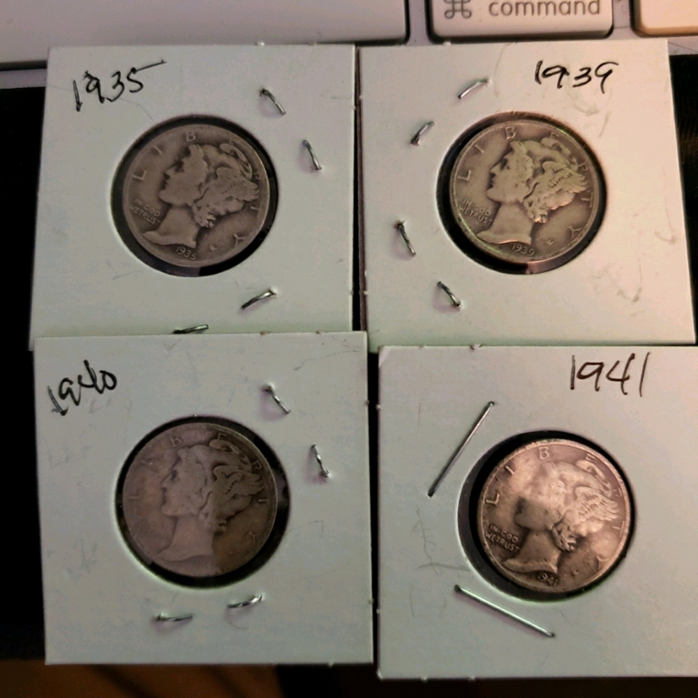 Silver dimes lot (5x) Mercury and Barber